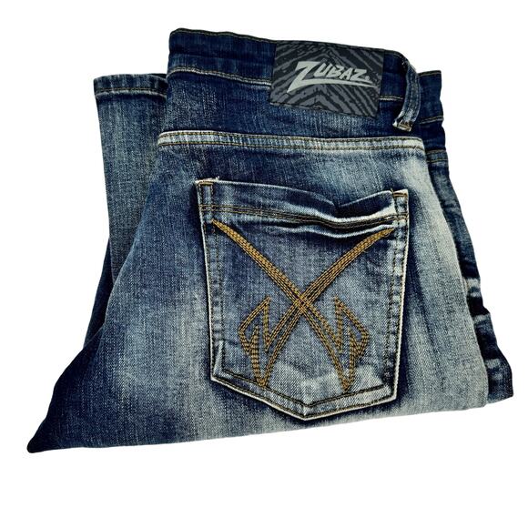 Vintage Zubaz Jeans Mens 32x34 (33x34 ACTUAL) Distressed Faded Wash Blue Denim - Picture 1 of 6